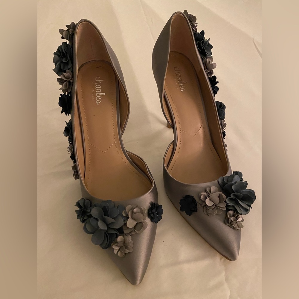 Charles David for BHLDN something blue satin floral wedding heels